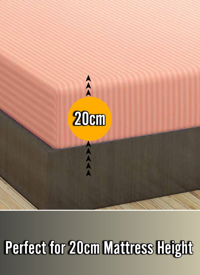 Pastel Pink Striped Cotton Bed Sheet Sets 3 Piece Set Deep Pocket 150x200+20cm