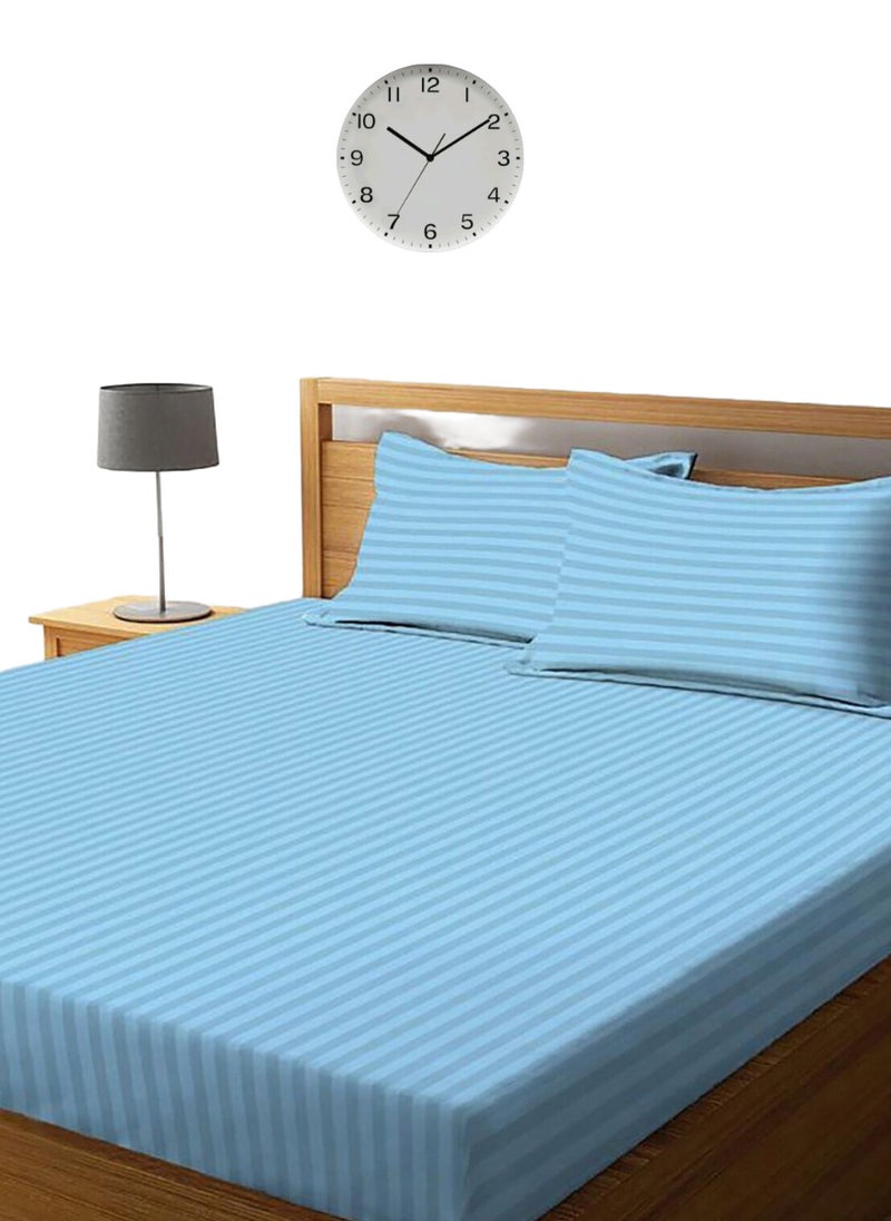 Sky Blue Striped Sheets Set Deep Pockets Machine Washable Soft Cotton180x200+20cm