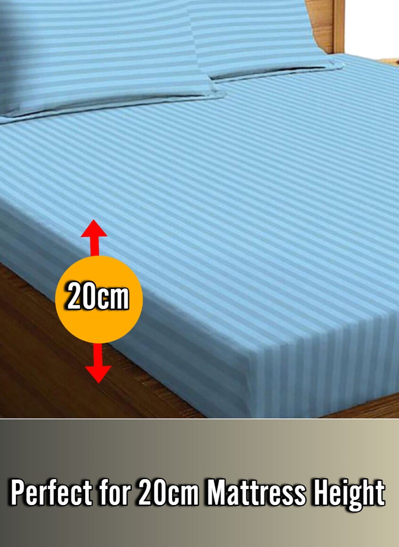 Sky Blue Striped Sheets Set Deep Pockets Machine Washable Soft Cotton180x200+20cm