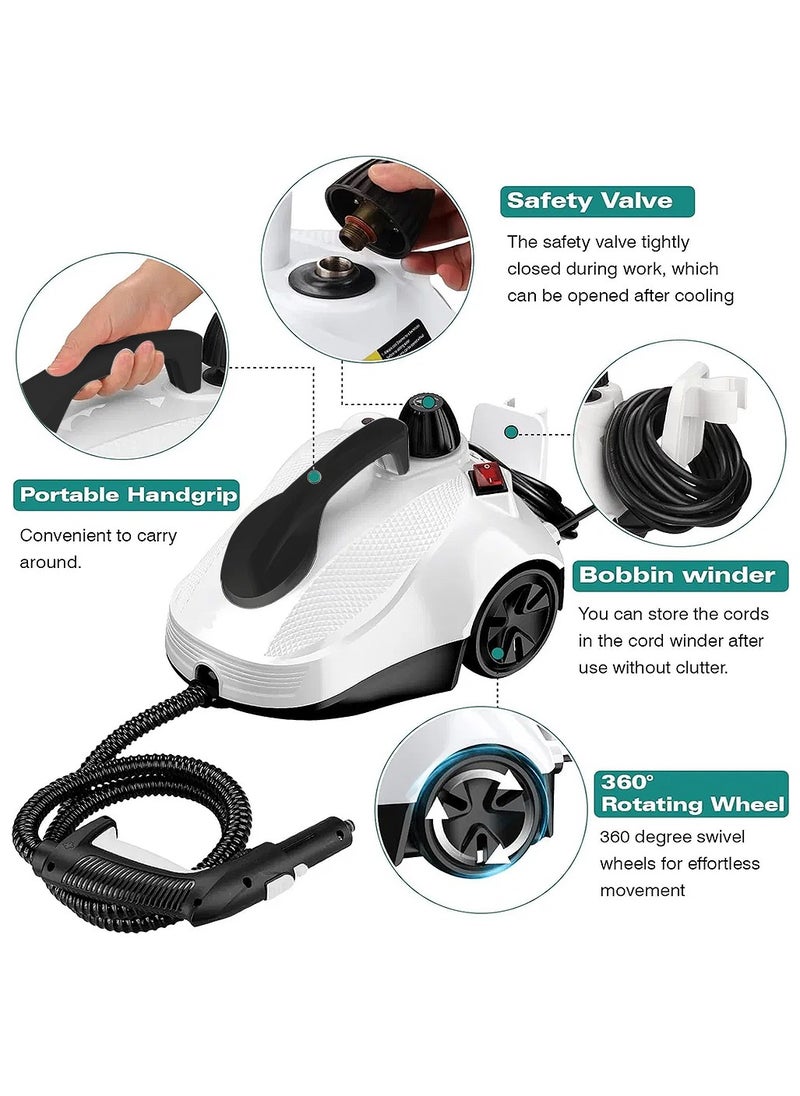 Steam Cleaner, 5Bar Steam Pressure, 5-8Min Heating Time, 2000W, 2L, for Floor Cleaning/Car Cleaning/Sofa Cleaning/Kitchen Cleaning/Toilet Cleaning/Washer Cleaning/Housekeeping