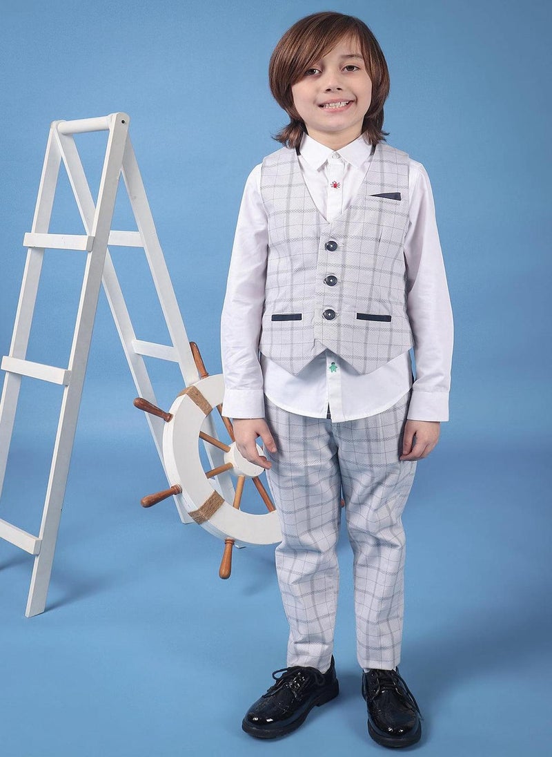 One Friday Baby Boys 100% cotton grey check waistcoat with front pockets