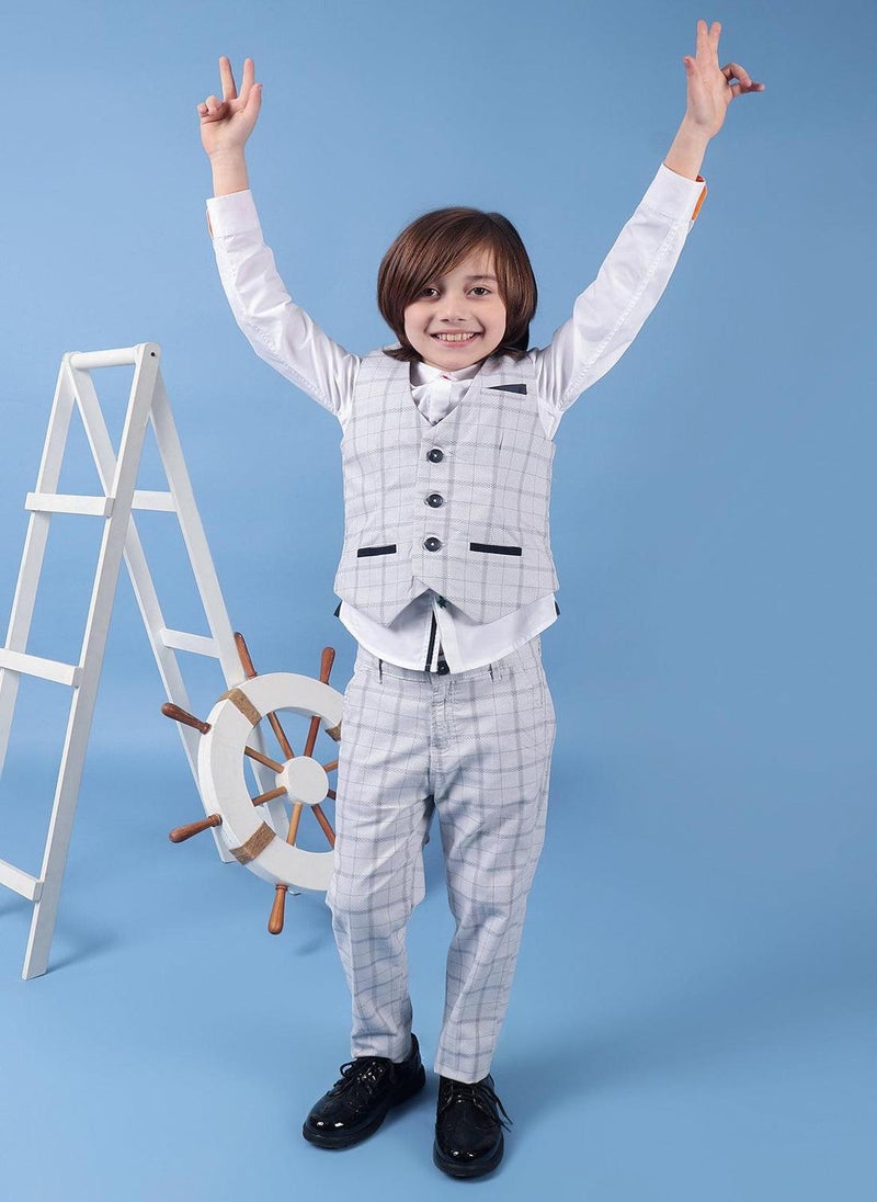 One Friday Baby Boys 100% cotton grey check waistcoat with front pockets