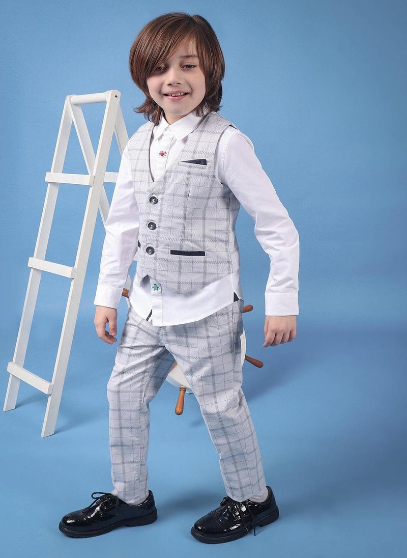 One Friday Baby Boys 100% cotton grey check waistcoat with front pockets