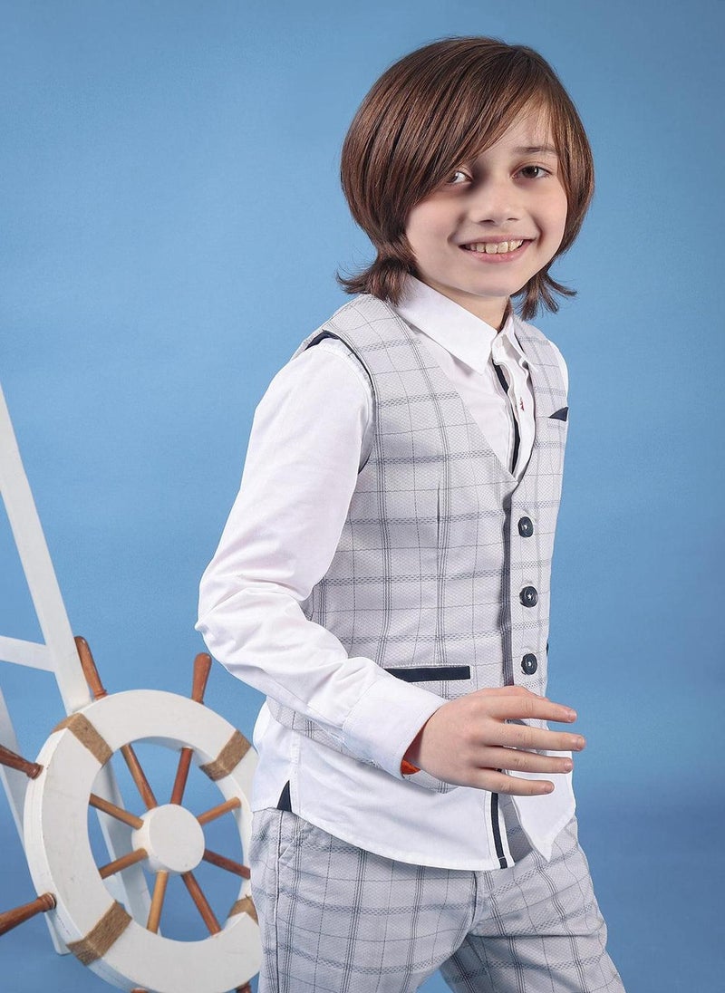 One Friday Baby Boys 100% cotton grey check waistcoat with front pockets