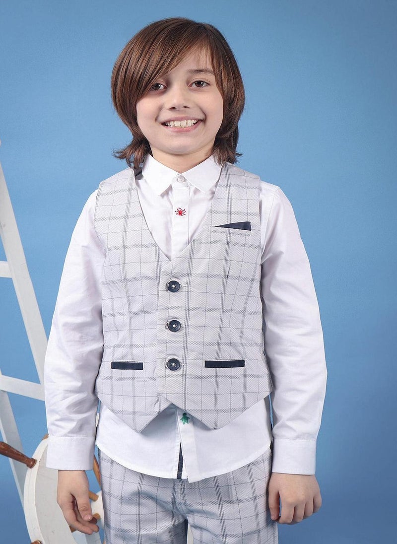 One Friday Baby Boys 100% cotton grey check waistcoat with front pockets