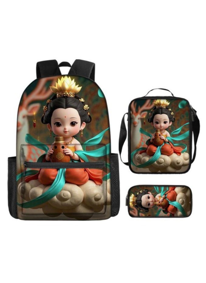 Cartoon three-piece schoolbag with zipper - 244