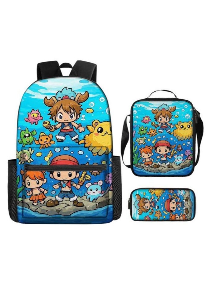 Cartoon three-piece schoolbag with zipper - 219