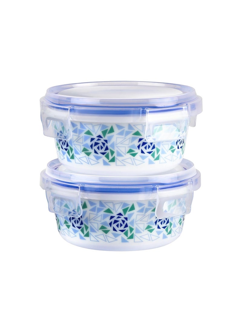 CELLO Opalware Mosaic Rose Lunch Box with Jacket | Leak-Proof & Thermal Resistant | Microwave Safe & Dishwasher Safe | 2 Container with Lid 300ml Each | Set of 2