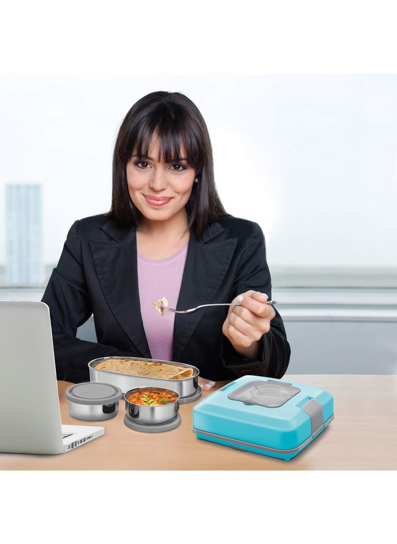 MILTON Flatron Electric Stainless Steel Tiffin, Grey Blue