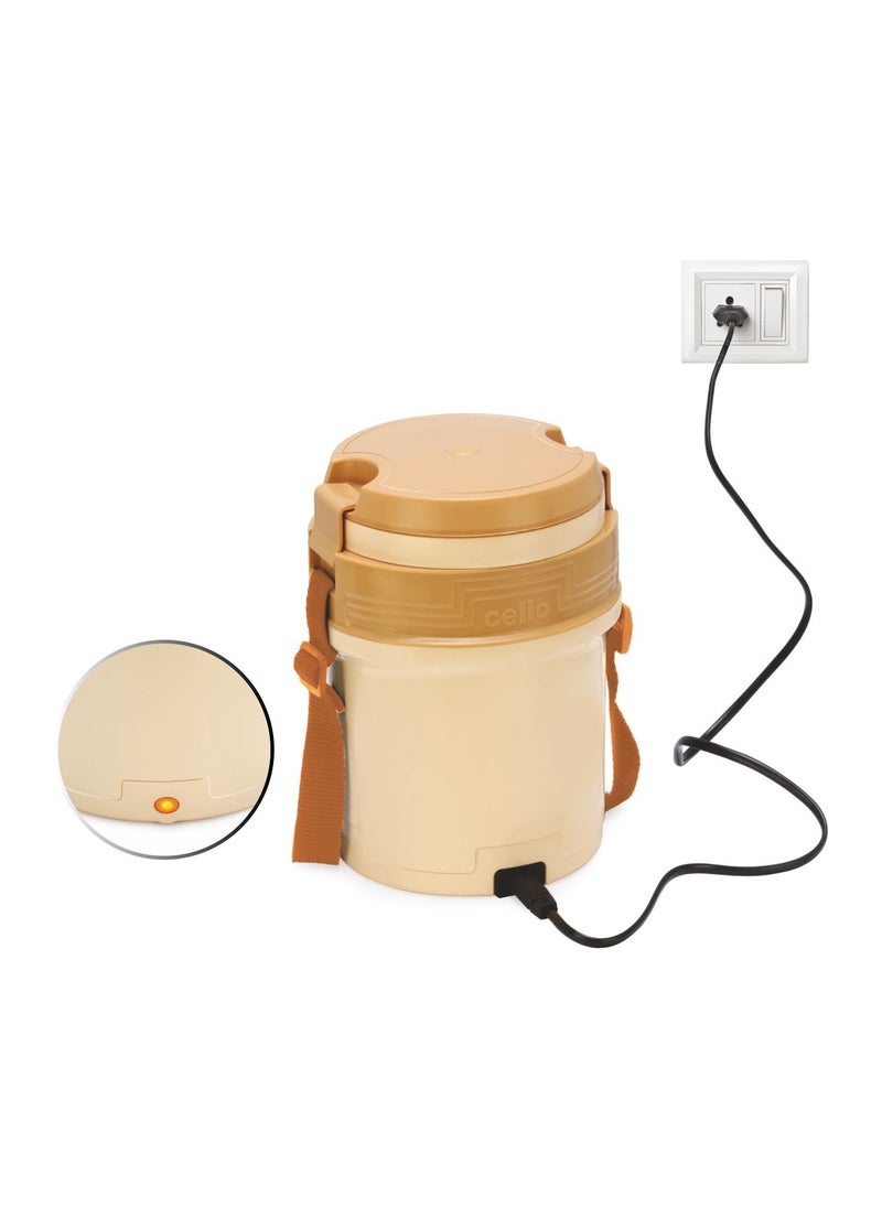 CELLO Newton Plastic Electric Lunch Box with 4 Containers (Beige)
