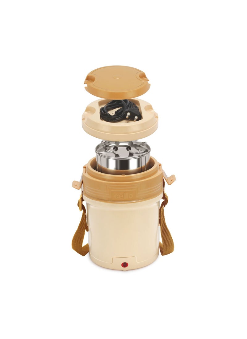 CELLO Newton Plastic Electric Lunch Box with 4 Containers (Beige)