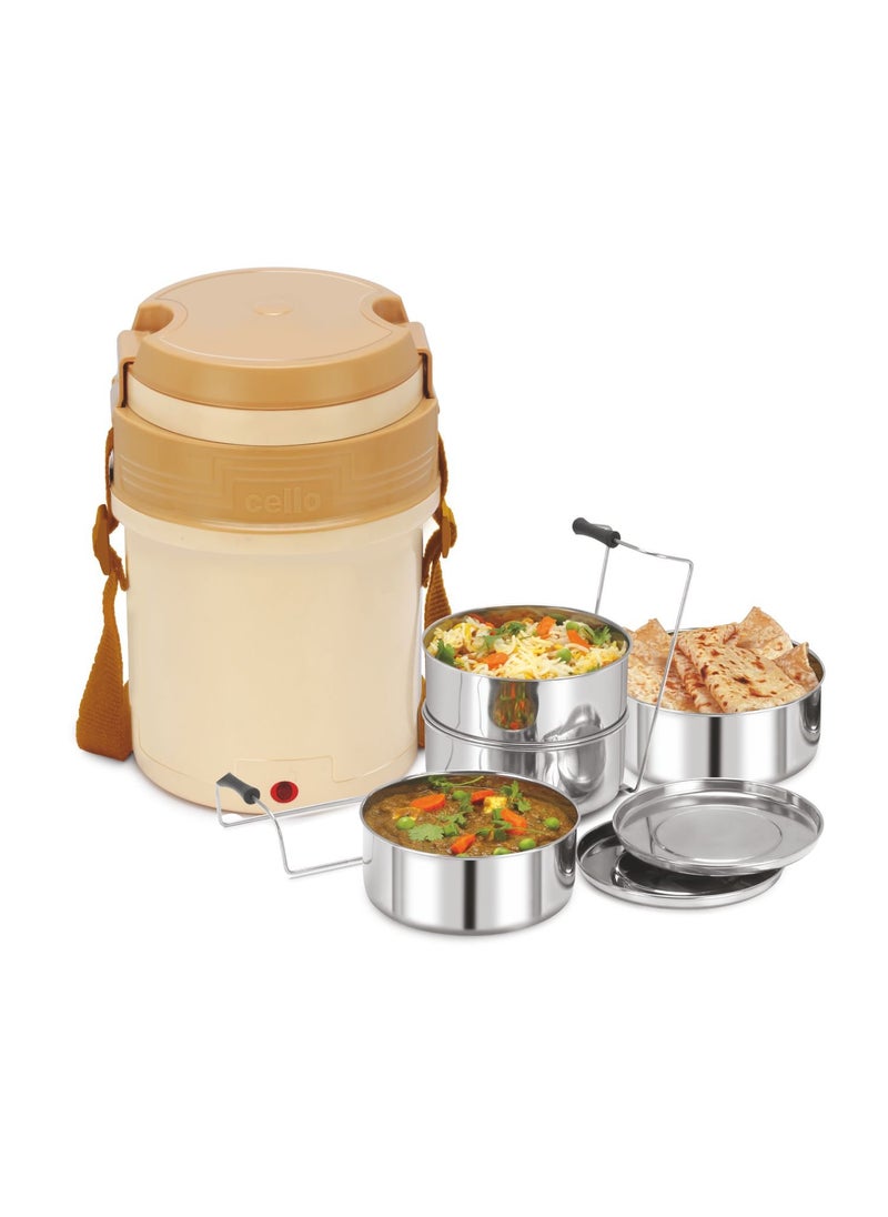 CELLO Newton Plastic Electric Lunch Box with 4 Containers (Beige)