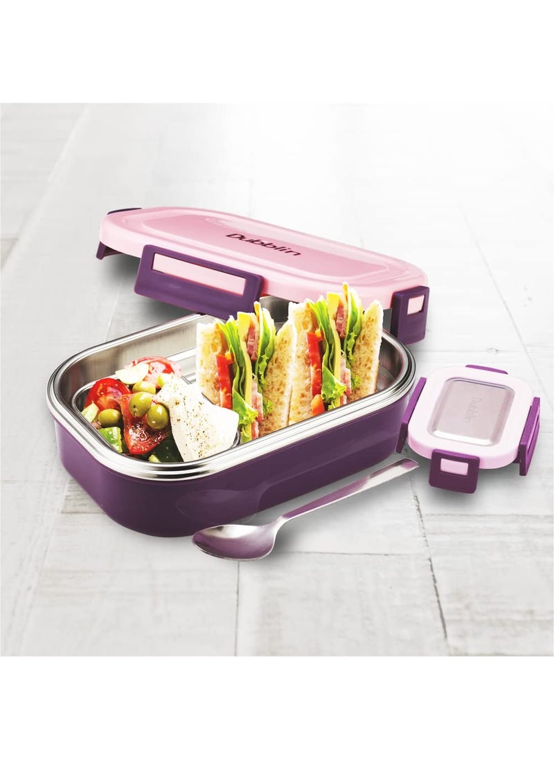 DUBBLIN Candy Stainless Steel Lunch Box Insulated Airtight Spill Proof with Spoon, sabzi Container Inside, 750 ml, Pink