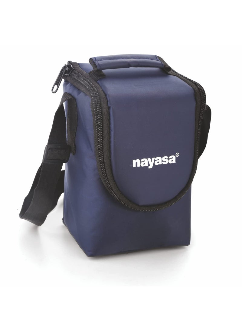 Nayasa stainless steel Eco Crunch 3 Lunch Box with 3 Containers of 300 ml Each, Ziper Pouch, Airtight & Leak Proof Lid, 4 Side Lock, Ideal for School/College/Office, Full Meal & Easy to Carry, Blue