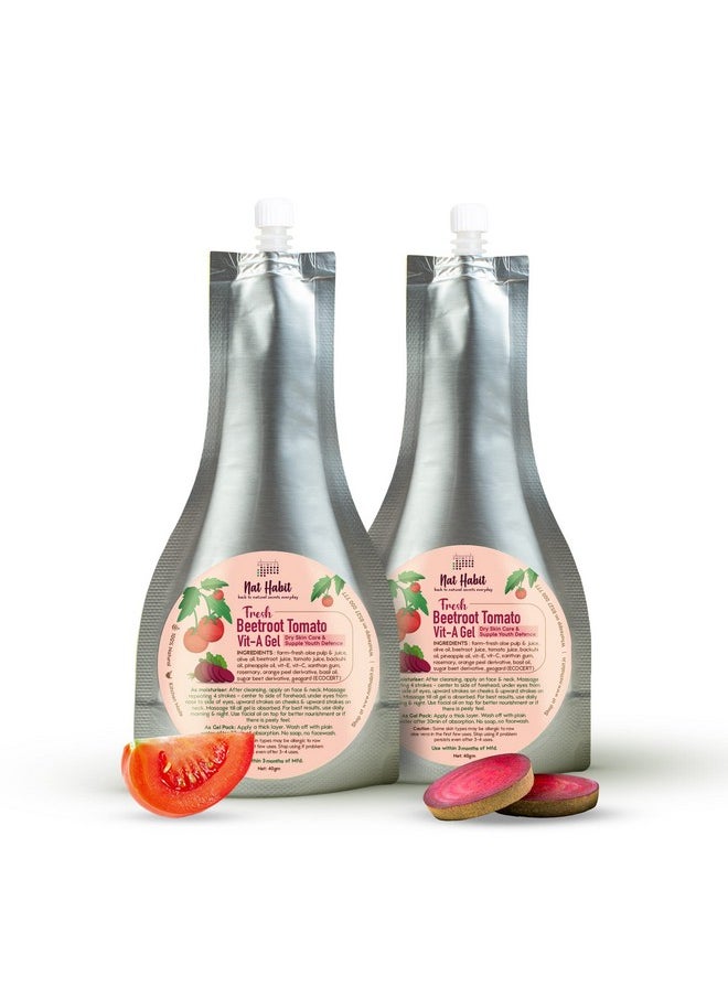 Nat Habit Fresh Beetroot Tomato Vit-A Face Gel, Oil Free Moisturizer with Vit-A for Dry Skin Care - 80 gm Each (Pack of 2)