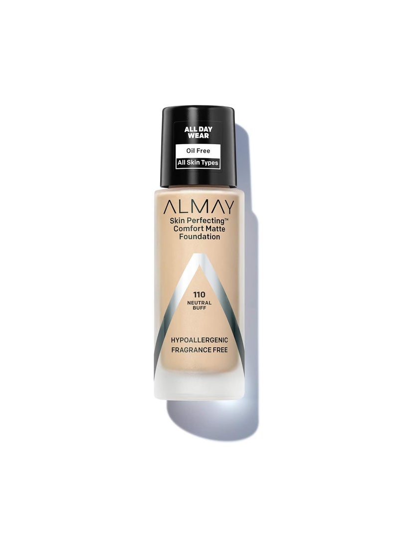 Almay Skin Perfecting Comfort Matte Foundation Hypoallergenic Cruelty Free Fragrance Free Dermatologist Tested Liquid Makeup Neutral Buff 1 Fluid Ounce