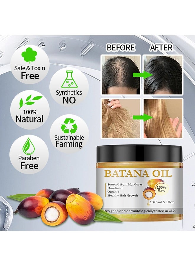 Batana Oil ，100% Natural & Organic Hair Growth Oil Solution for Men & Women, Raw, Unrefined, Enhances Thickness, Prevents Hair Loss-156.6ml