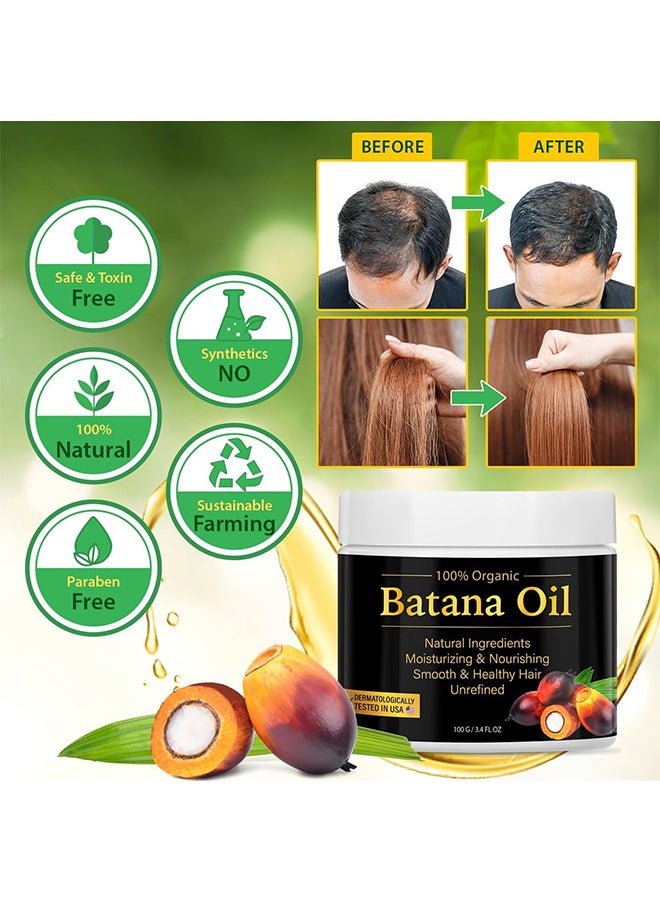 Batana Oil ，for Hair Growth by , Unrefined Batana Oil for Visibly Thicker and Stronger Hair, Dr Sebi Approved, for all Hair Types -100g