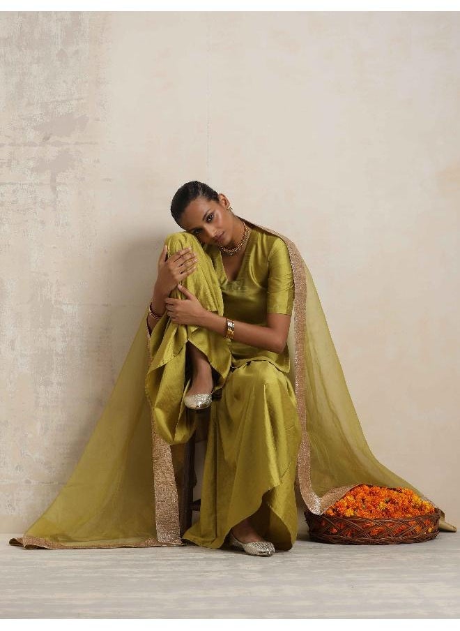 Green Silk Sharara Dupatta Set