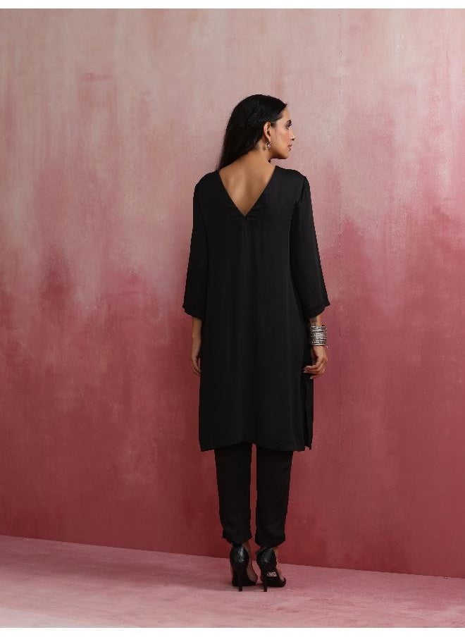 Black Modal Round Neck Kurta Co-ord Set