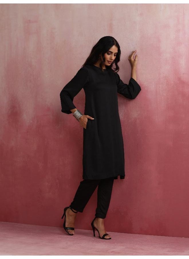 Black Modal Round Neck Kurta Co-ord Set