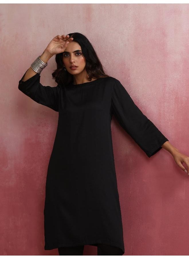Black Modal Round Neck Kurta Co-ord Set