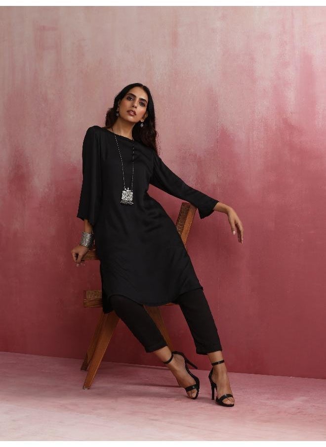 Black Modal Round Neck Kurta Co-ord Set