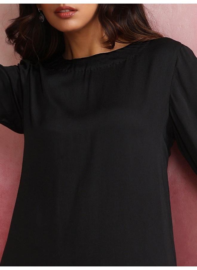 Black Modal Round Neck Kurta Co-ord Set