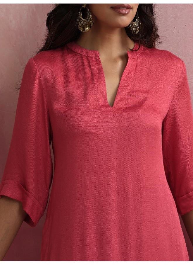 Red Modal Straight Fit Kurta Set