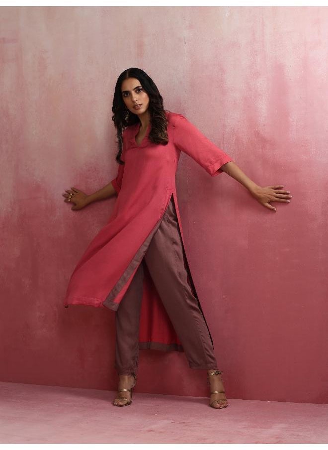 Red Modal Straight Fit Kurta Set