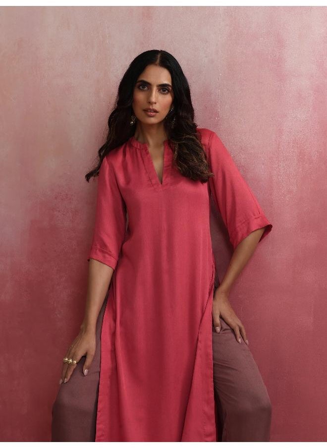 Red Modal Straight Fit Kurta Set