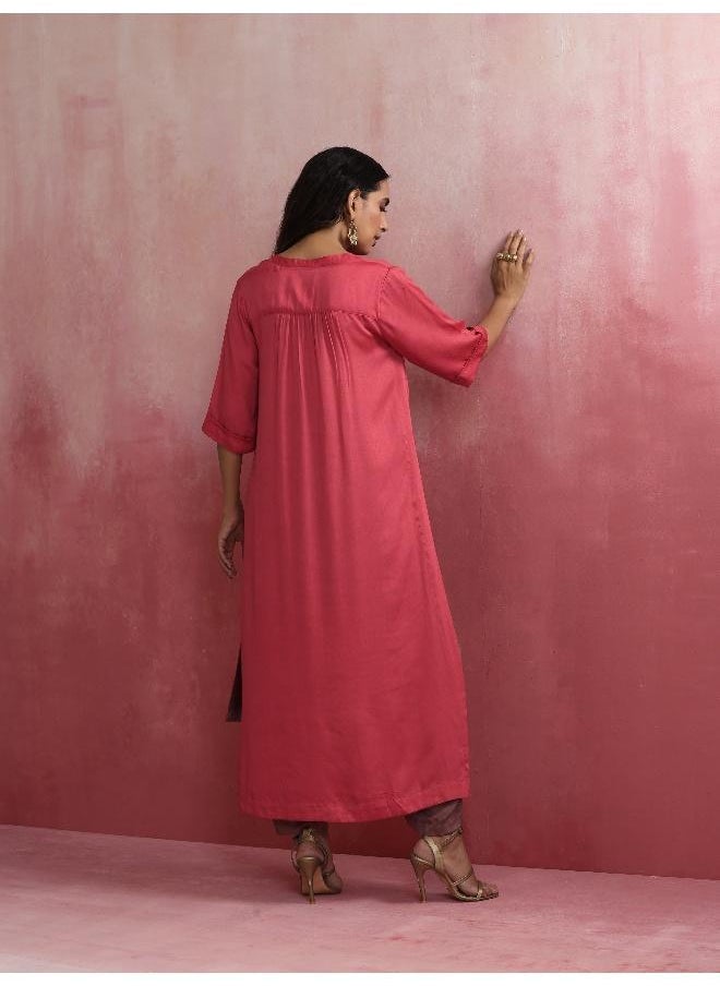 Red Modal Straight Fit Kurta Set