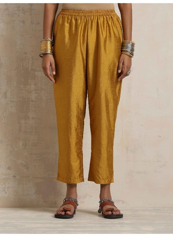 Gold Orange Silk A-line Kurta Set