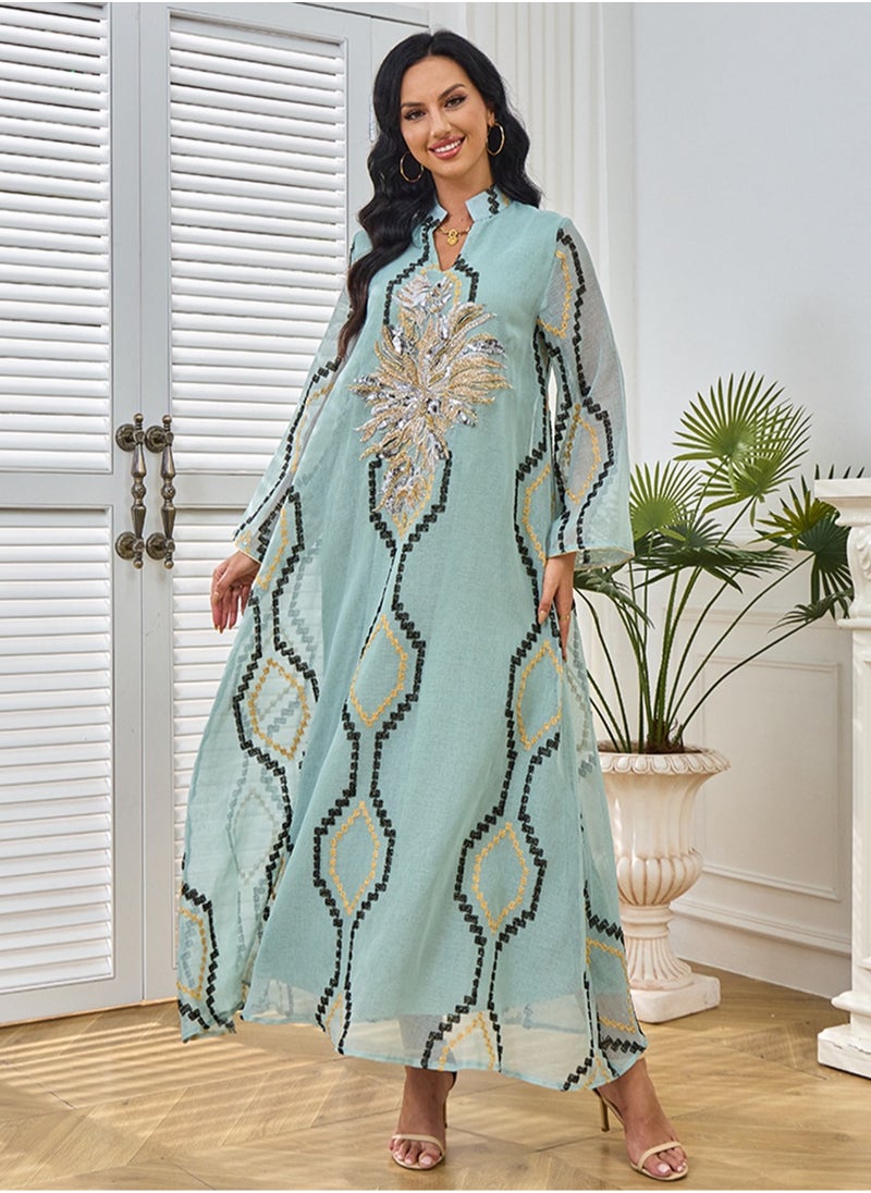 Women's Long Sleeve Embellished Detail Abaya