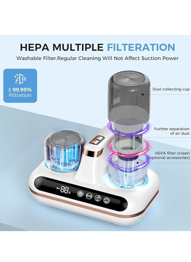 Bed Vacuum Cleaner - 5-in-1 Cordless Mattress Vacuum Cleaner, Powered by UV-C Light & Ultrasonic Technology, 10Kpa Strong Suction,Low Noise,Suitable for Dust, Pet Hair, Etc.