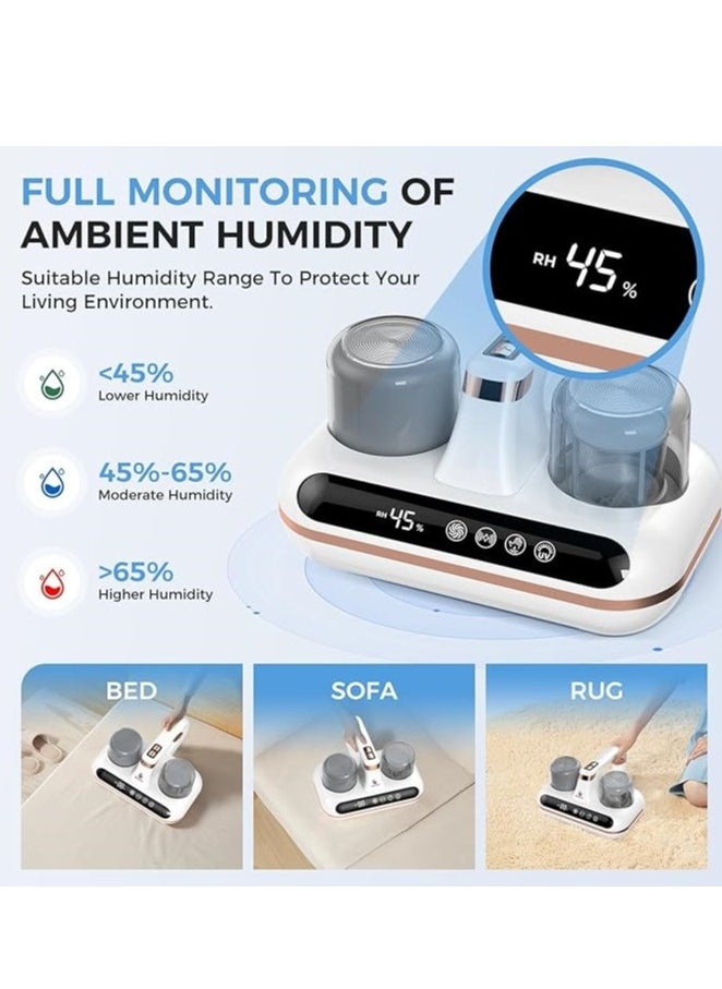 Bed Vacuum Cleaner - 5-in-1 Cordless Mattress Vacuum Cleaner, Powered by UV-C Light & Ultrasonic Technology, 10Kpa Strong Suction,Low Noise,Suitable for Dust, Pet Hair, Etc.