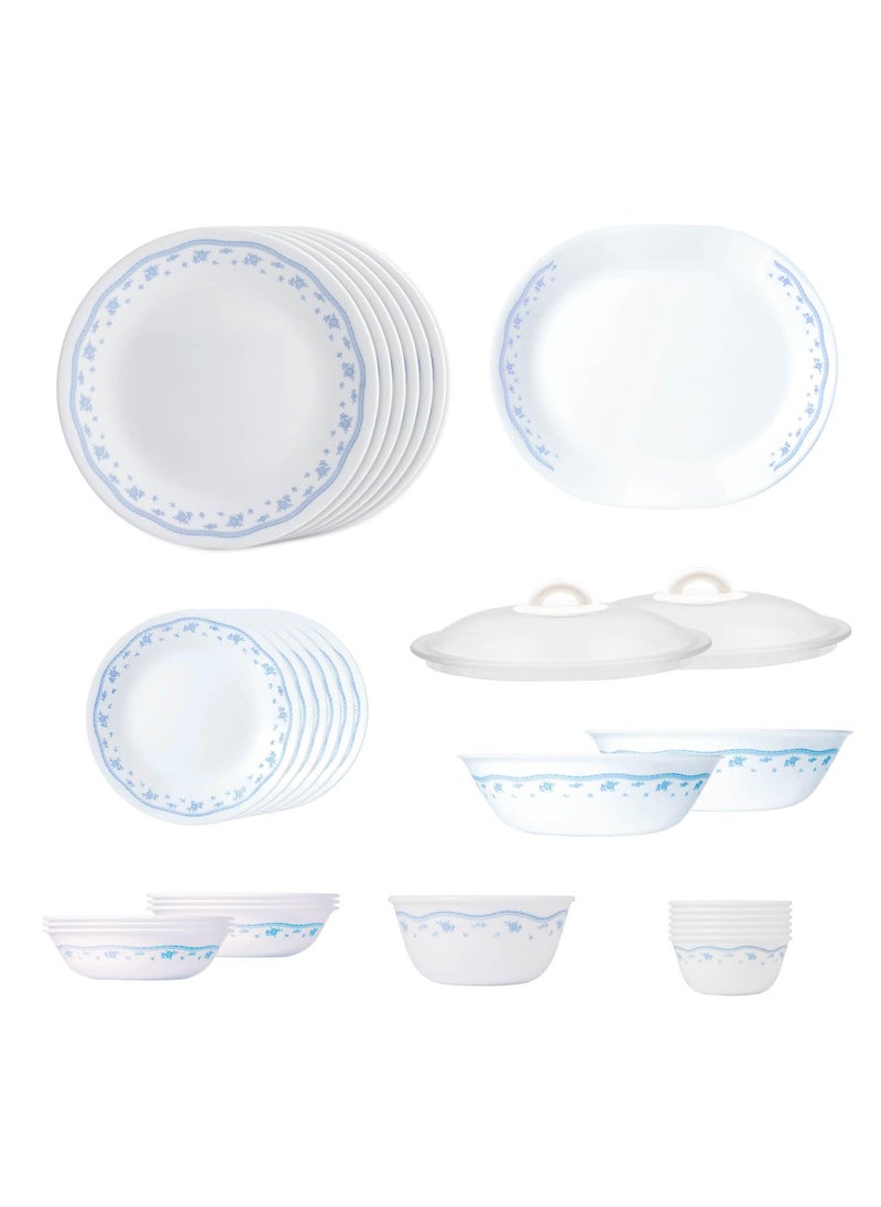 Corelle Morning Blue Glass 30Pcs Dinner Set, Multicolor