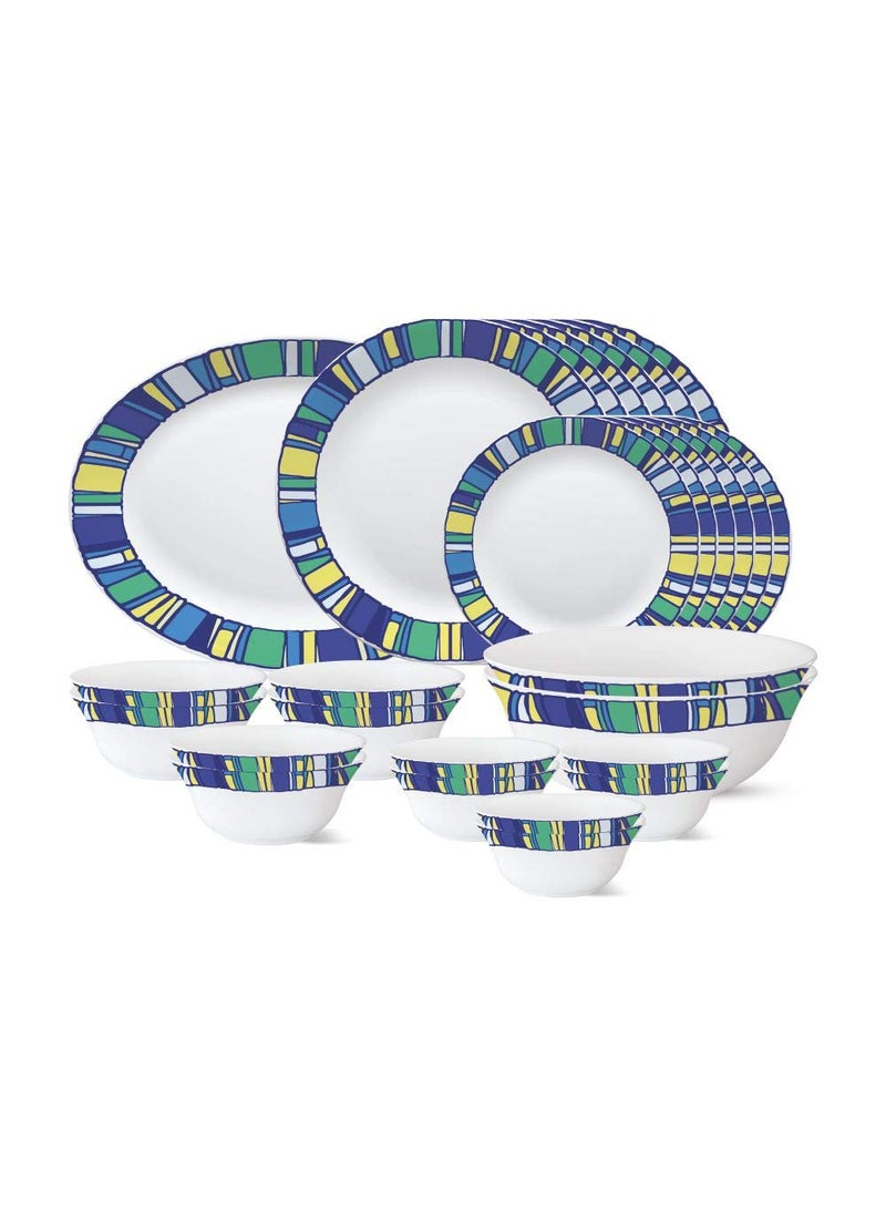 Larah By Borosil - Tiara Series, Sapphire, 27 Pcs, Opalware Dinner Set, White