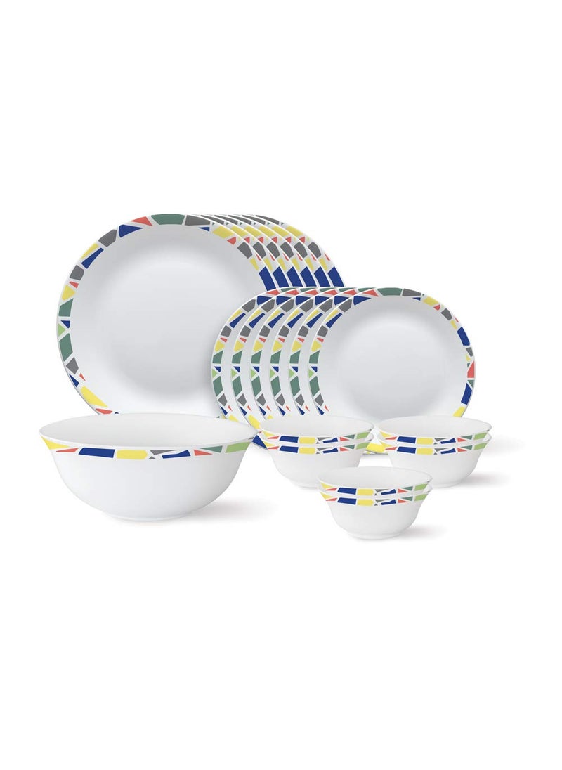 Larah by Borosil - Tiara Series, Garnet, 19 Pcs, Opalware Dinner Set, White