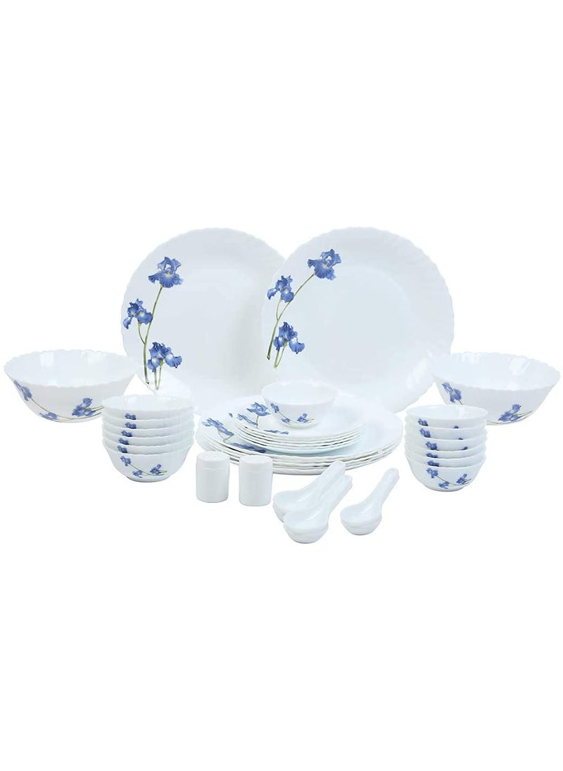 La Opala Blue Orchids Glass Dinner Set of 35 (White)