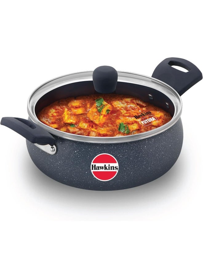3 Liters, Ceramic Non Stick Handi With Glass Lid, Induction Compatible, Grey