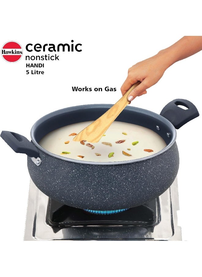 5 Liters Ceramic Non Stick Handi With Glass Lid,Induction Compatible ,Grey