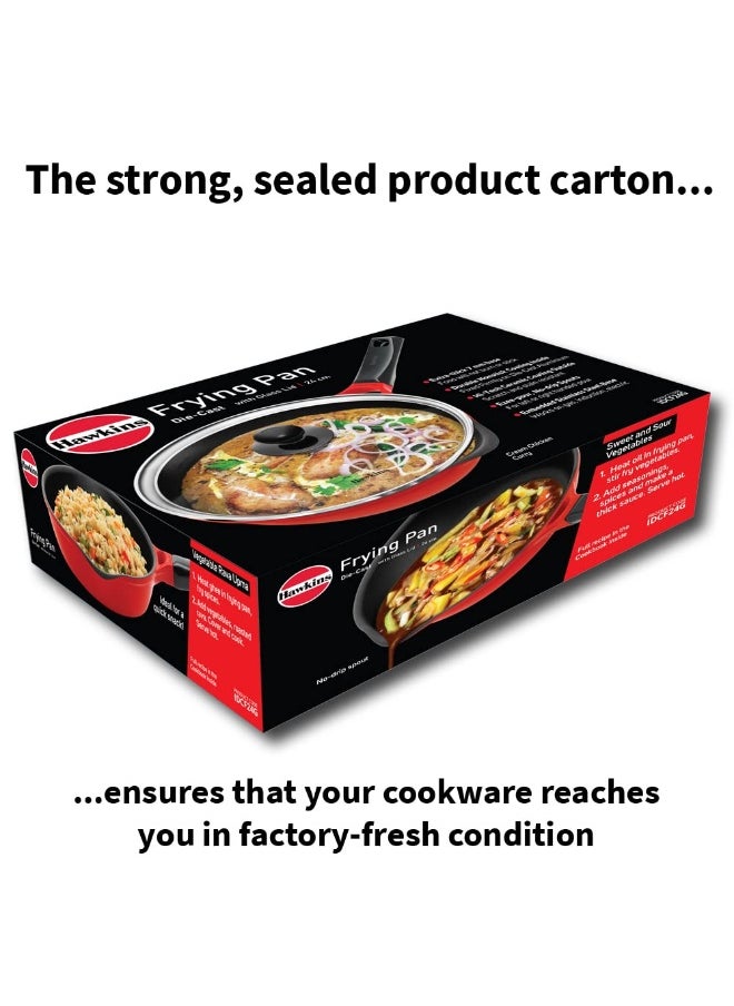 24 Cm Ceramic Coated Die Cast Non Stick Fry Pan With Glass Lid,Induction Compatible,Red