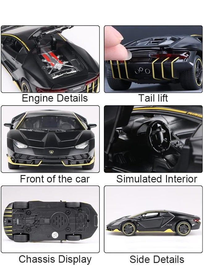 1:32 Lambo Supercar LP770 Die-Cast Zinc Alloy Pull Back Toy Car with Sound & Light, Collectible Metal Model Vehicle Gift for Kids Boys Girls (Black)