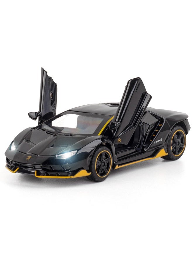 1:32 Lambo Supercar LP770 Die-Cast Zinc Alloy Pull Back Toy Car with Sound & Light, Collectible Metal Model Vehicle Gift for Kids Boys Girls (Black)