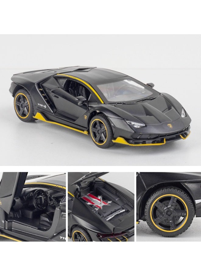1:32 Lambo Supercar LP770 Die-Cast Zinc Alloy Pull Back Toy Car with Sound & Light, Collectible Metal Model Vehicle Gift for Kids Boys Girls (Black)