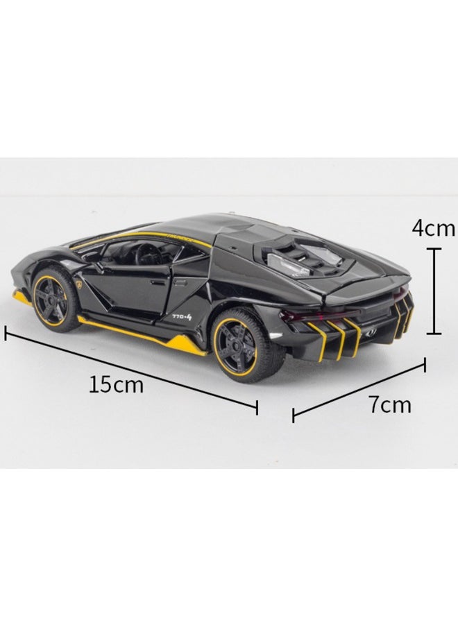 1:32 Lambo Supercar LP770 Die-Cast Zinc Alloy Pull Back Toy Car with Sound & Light, Collectible Metal Model Vehicle Gift for Kids Boys Girls (Black)