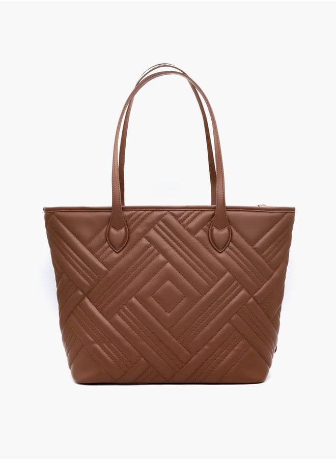 Quilted Tote Bag with Double Handle and Pouch