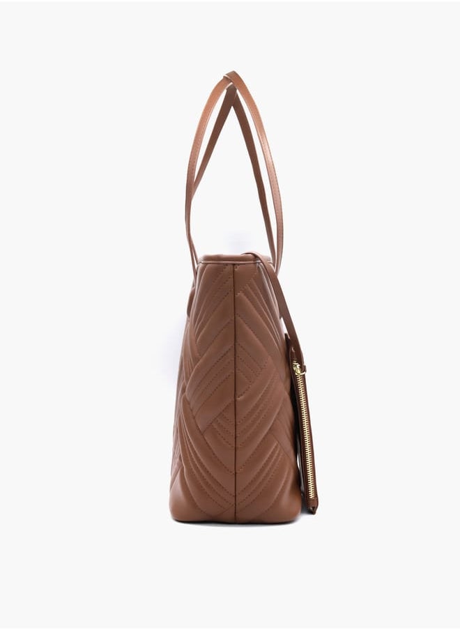 Quilted Tote Bag with Double Handle and Pouch