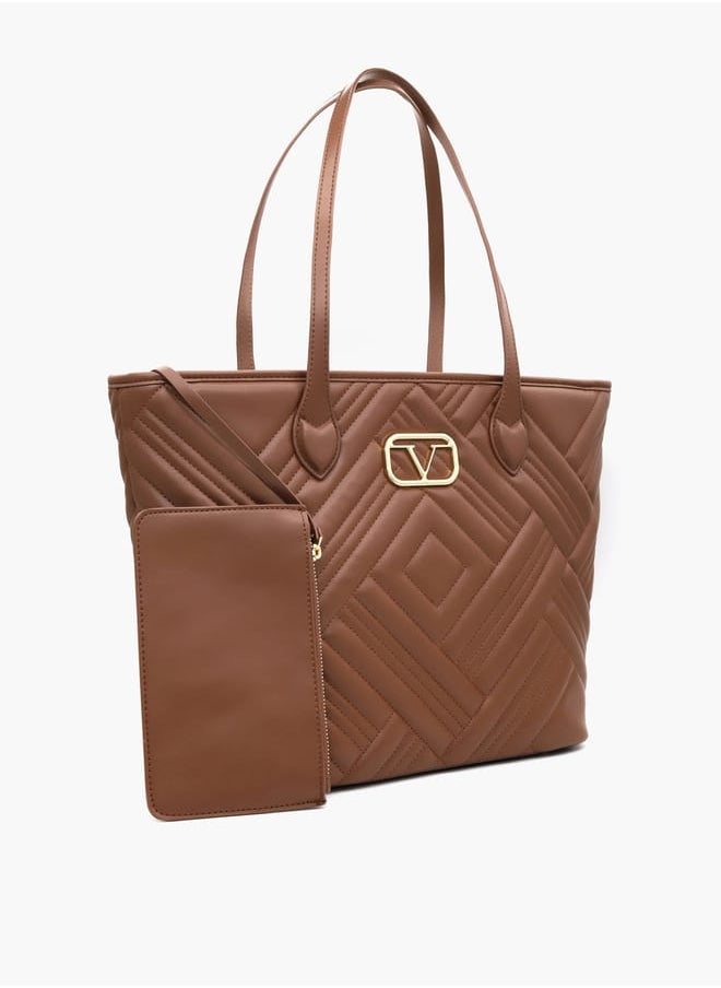 Quilted Tote Bag with Double Handle and Pouch